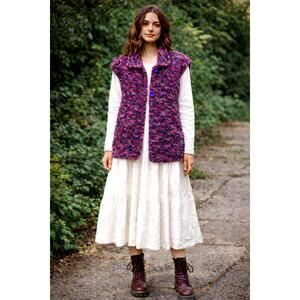 Vintage Pink Space Dye Hand Knit Vest | Cottagecore Collared Sweater M